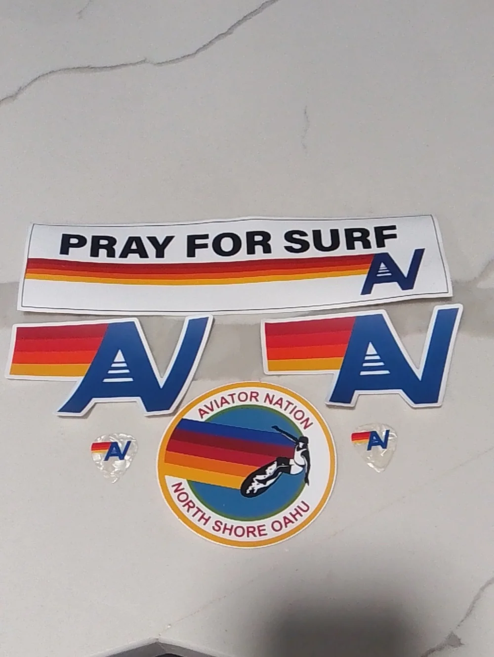 Aviator Nation 'Pray for Surf' Sticker Pack - White with Rainbow Accents